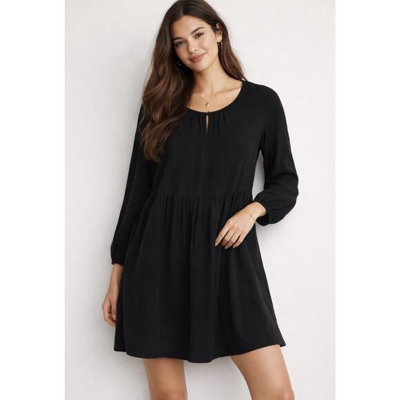 Old Navy Black Mini Dress Medium Boho Babydoll Long Sleeve Flowy M - Picture 2 of 7